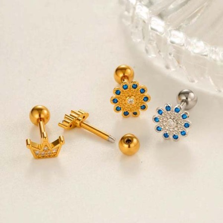 Boucles d'oreilles piercing pour femme, 1 pièce, motif fleur, cuivre, or, zircone 2