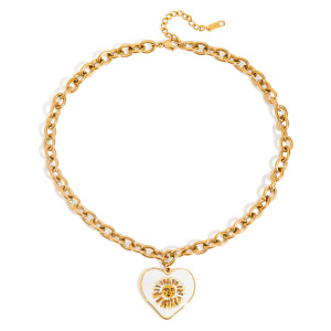 Collier Pendentif Femme En Acier Inoxydable Doré, Couleur Or, Motif Soleil Peint (1 Pièce) - Collection Classique h5