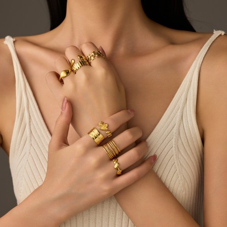 Bagues ajustables pour femmes, style géométrique simple, en acier inoxydable, étanches, couleur or