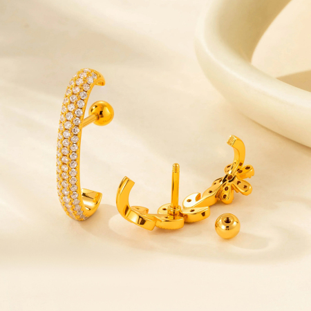 Boucles d'oreilles piercing pour femme, série Simple, étoile simple, cuivre, or, zircone 2