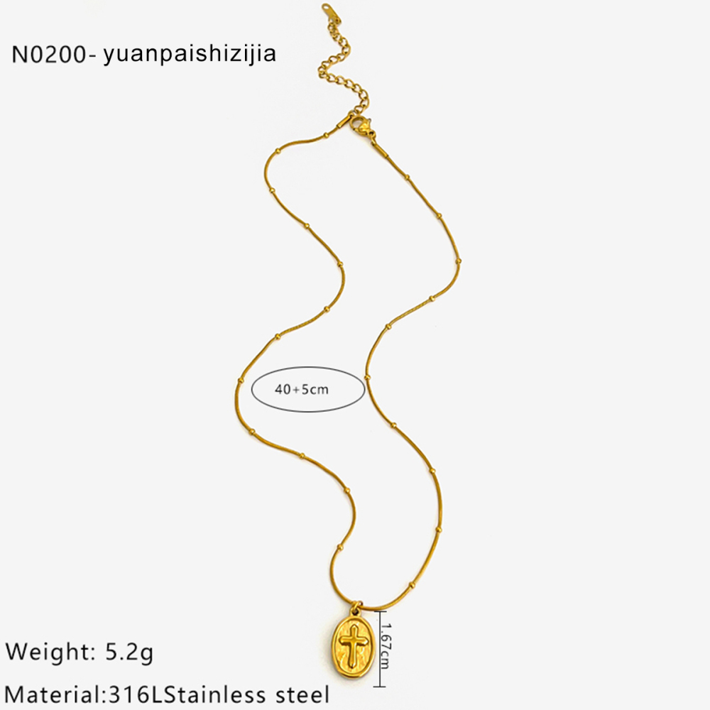 Collier Pendentif Croix En Acier Inoxydable Étanche Couleur Or (1 Pièce) Image2