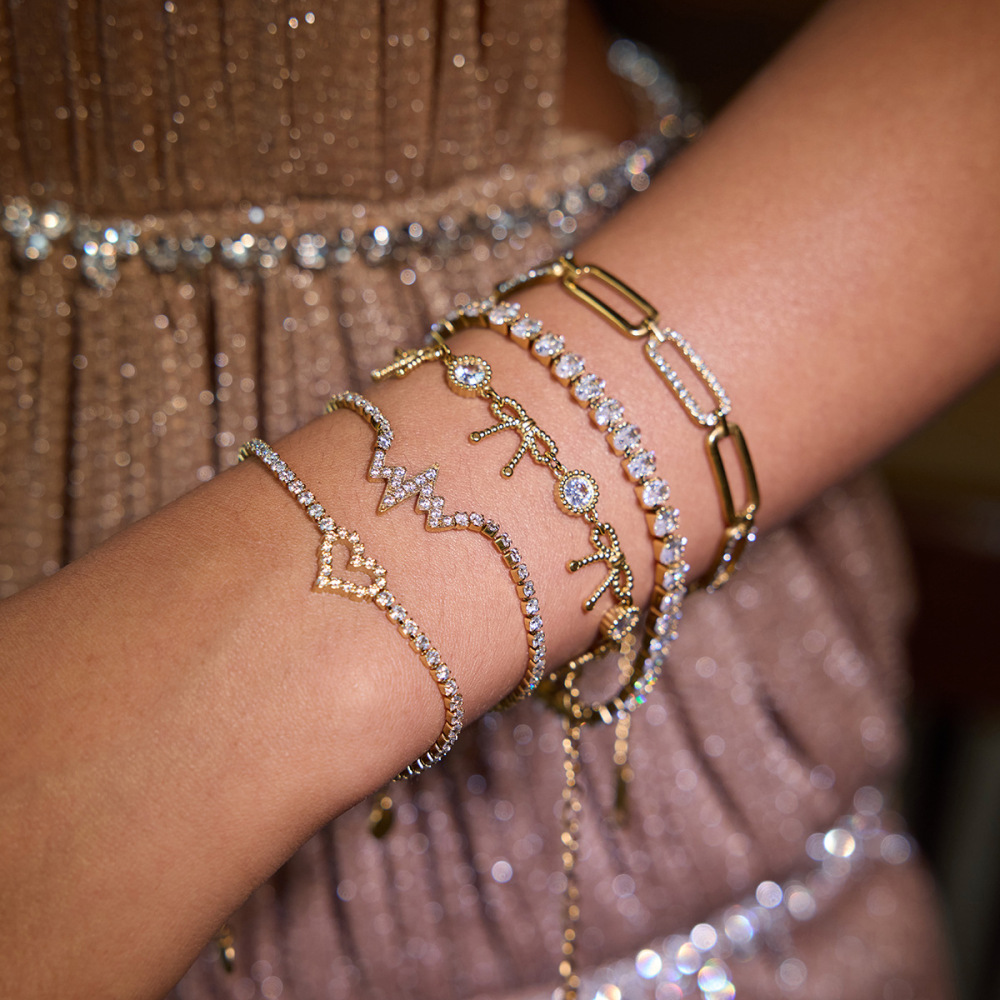 Bracelet À Maillons Pour Femme, 1 Pièce, Série Luxueuse, Haut De Gamme, Géométrique, En Acier Inoxydable, Étanche, Couleur Or h5Image3