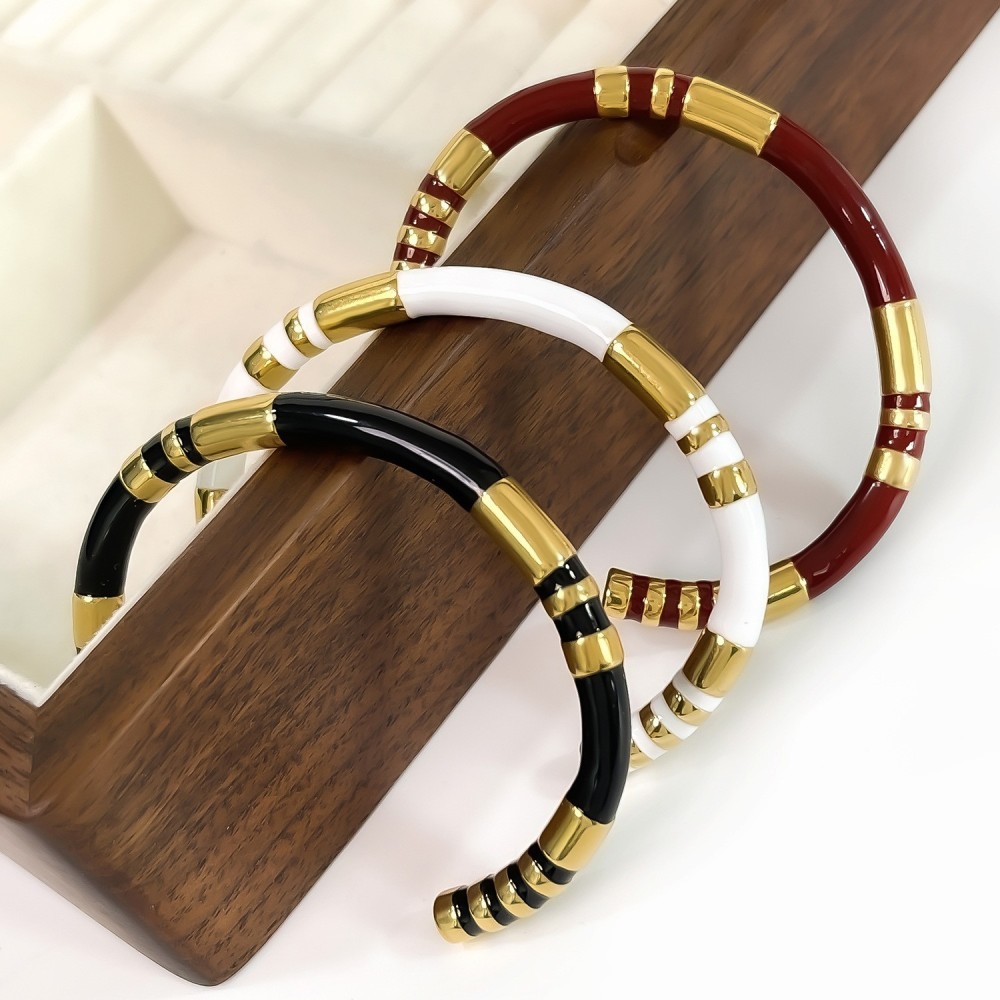 Bracelet Manchette Étanche En Acier Inoxydable De Couleur Assortie (1 Pièce) Image5