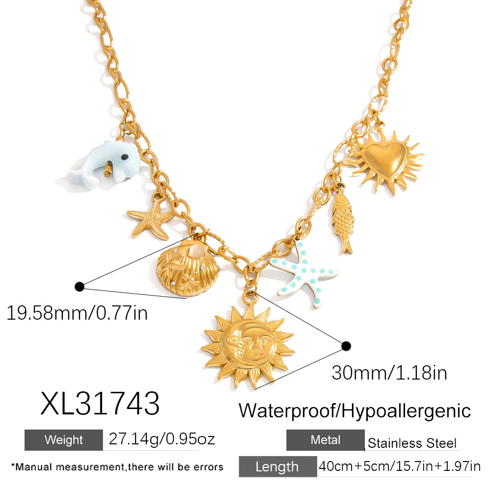 1 Paire De Colliers Pendentifs Pour Femmes, Collection Luxueuse, Style Décontracté, Motif Plante, En Acier Inoxydable Étanche Couleur Or Image2