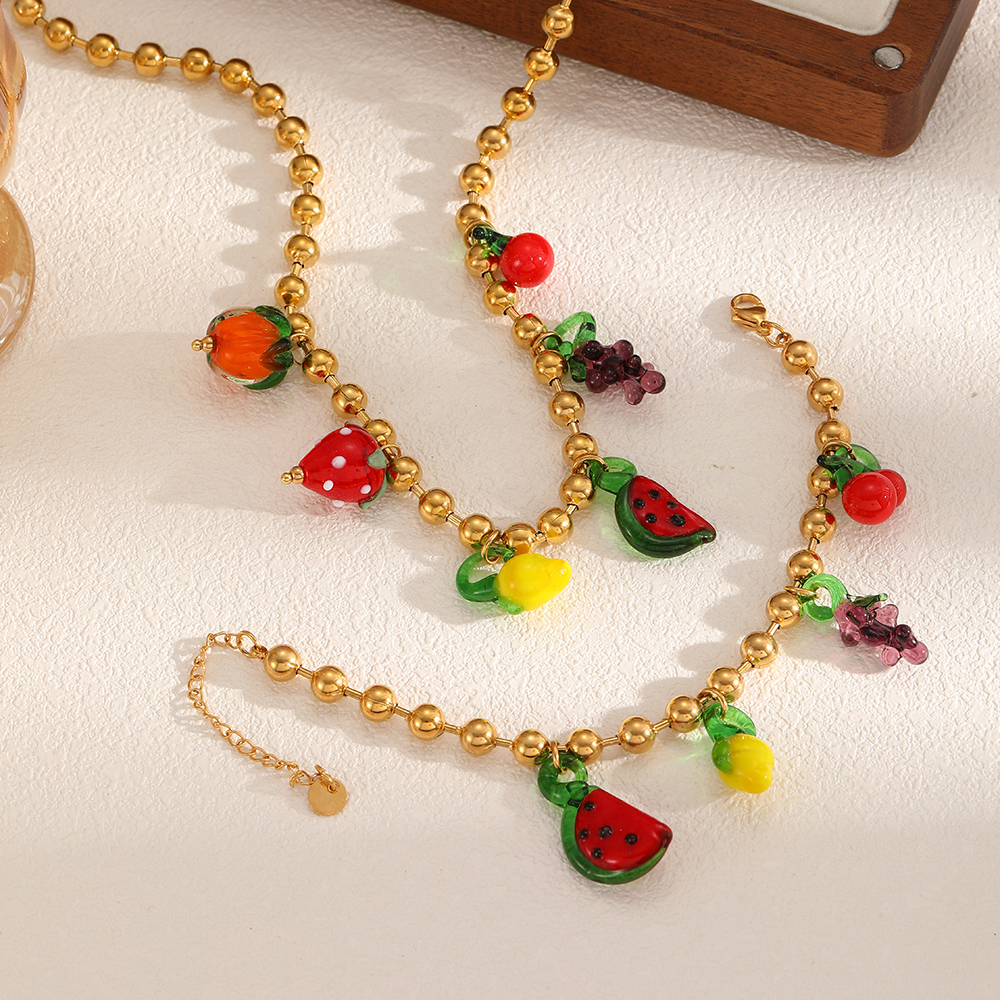 Bracelet À Breloques En Acier Inoxydable Couleur Or Avec Motif Fruit De Style Ins, 1 Pièce Image3