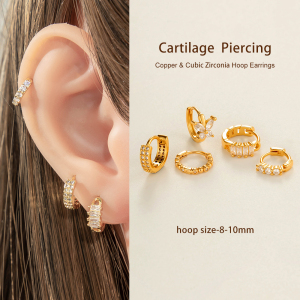Boucles D'Oreilles Créoles Rectangulaires Exquises En Cuivre Doré Et Zircon Pour Femme h5 Image5