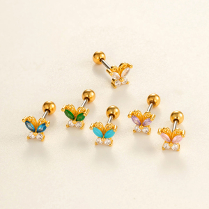 Boucles D'Oreilles Délicates En Forme De Papillon, Couleur Cuivre Et Or, Zircon, Pour Femme, 1 Pièce h5 Image4