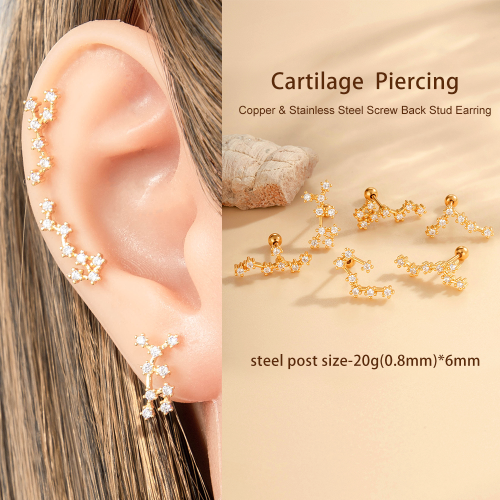 Boucles D'Oreilles Piercing Géométriques Simples En Cuivre Et Zircon Pour Femme, 1 Pièce Image4