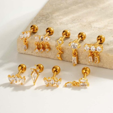 Boucles d'oreilles pendantes pour femme, 1 pièce, motif géométrique brillant, couleur cuivre or et zircone