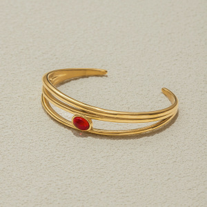 Bracelet Classique Pour Femme, En Acier Inoxydable, Couleur Or, Étanche (1 Pièce) h5 Image6