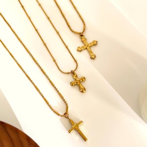 Collier Pendentif Croix En Acier Inoxydable Étanche Couleur Or (1 Pièce) h5 Image5