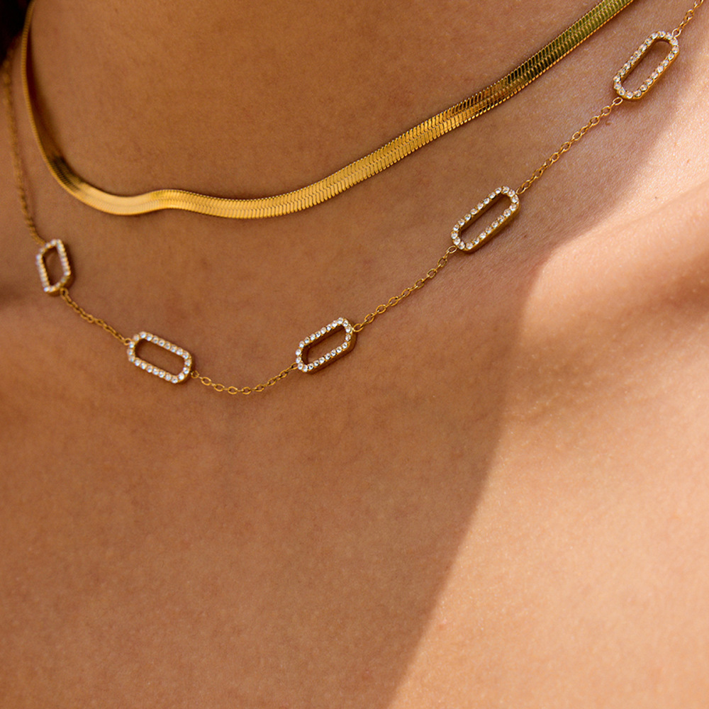 Collier Chaîne Femme En Acier Inoxydable Doré, Style Géométrique Décontracté, Étanche (1 Pièce) Image4