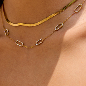 Collier Chaîne Femme En Acier Inoxydable Doré, Style Géométrique Décontracté, Étanche (1 Pièce) h5 Image4