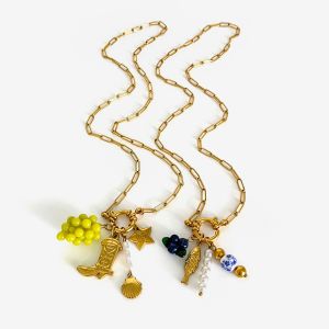 Collier Pendentif En Acier Inoxydable Doré, Motif Raisin, Étanche h5 Image6