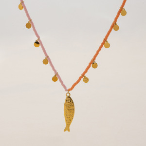 Collier Pendentif Femme En Acier Inoxydable Doré, Motif Poisson, 1 Pièce h5 Image5