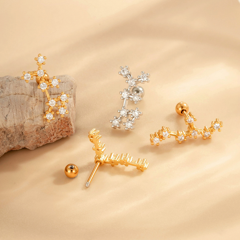 Boucles D'Oreilles Piercing Géométriques Simples En Cuivre Et Zircon Pour Femme, 1 Pièce Image3