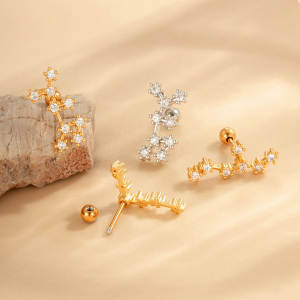 Boucles D'Oreilles Piercing Géométriques Simples En Cuivre Et Zircon Pour Femme, 1 Pièce h5 Image3