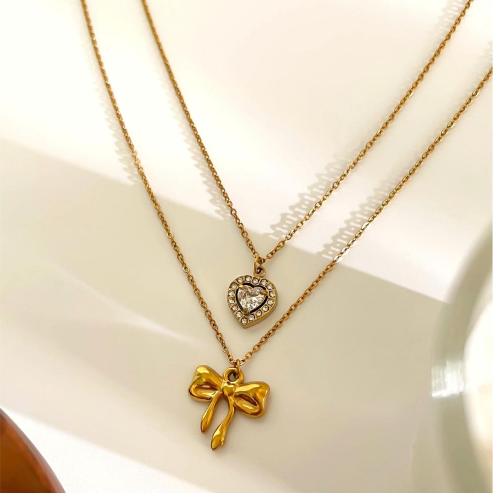 Collier Pendentif Cœur En Acier Inoxydable Étanche Couleur Or (1 Pièce) Image5