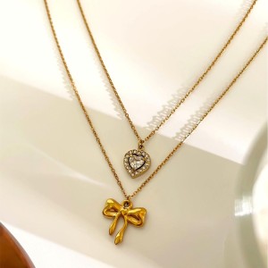Collier Pendentif Cœur En Acier Inoxydable Étanche Couleur Or (1 Pièce) h5 Image5