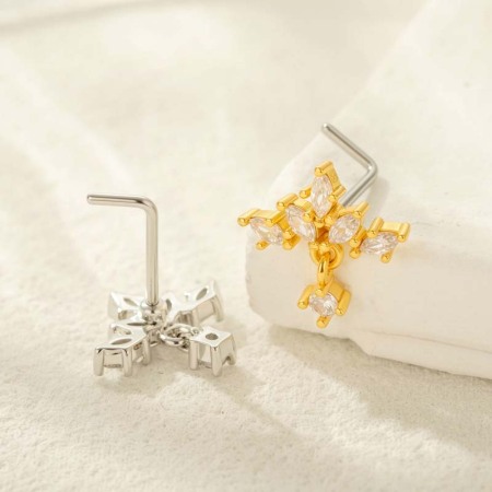 1 pièce de piercing de nez design en cuivre doré et zircon pour femme 2