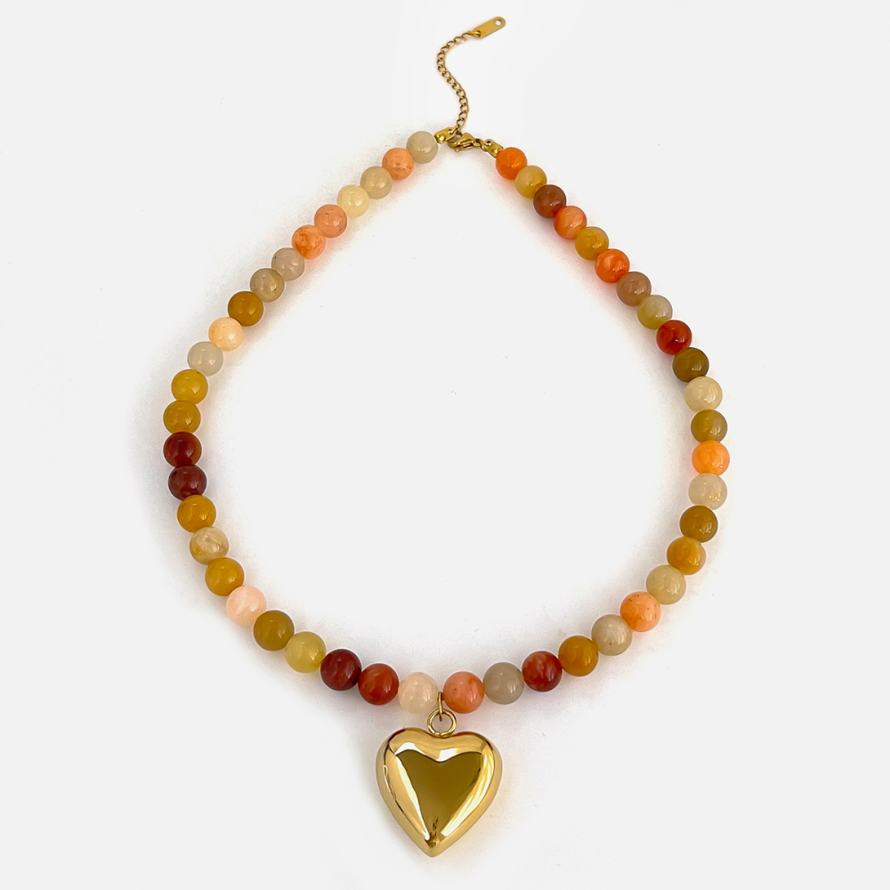 Collier Pendentif Cœur En Acier Inoxydable Étanche Avec Pierre Naturelle (1 Pièce) 