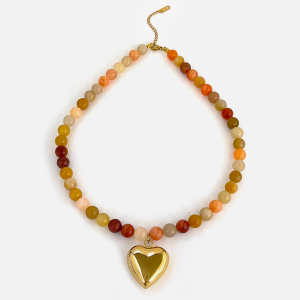 Collier Pendentif Cœur En Acier Inoxydable Étanche Avec Pierre Naturelle (1 Pièce) h5 