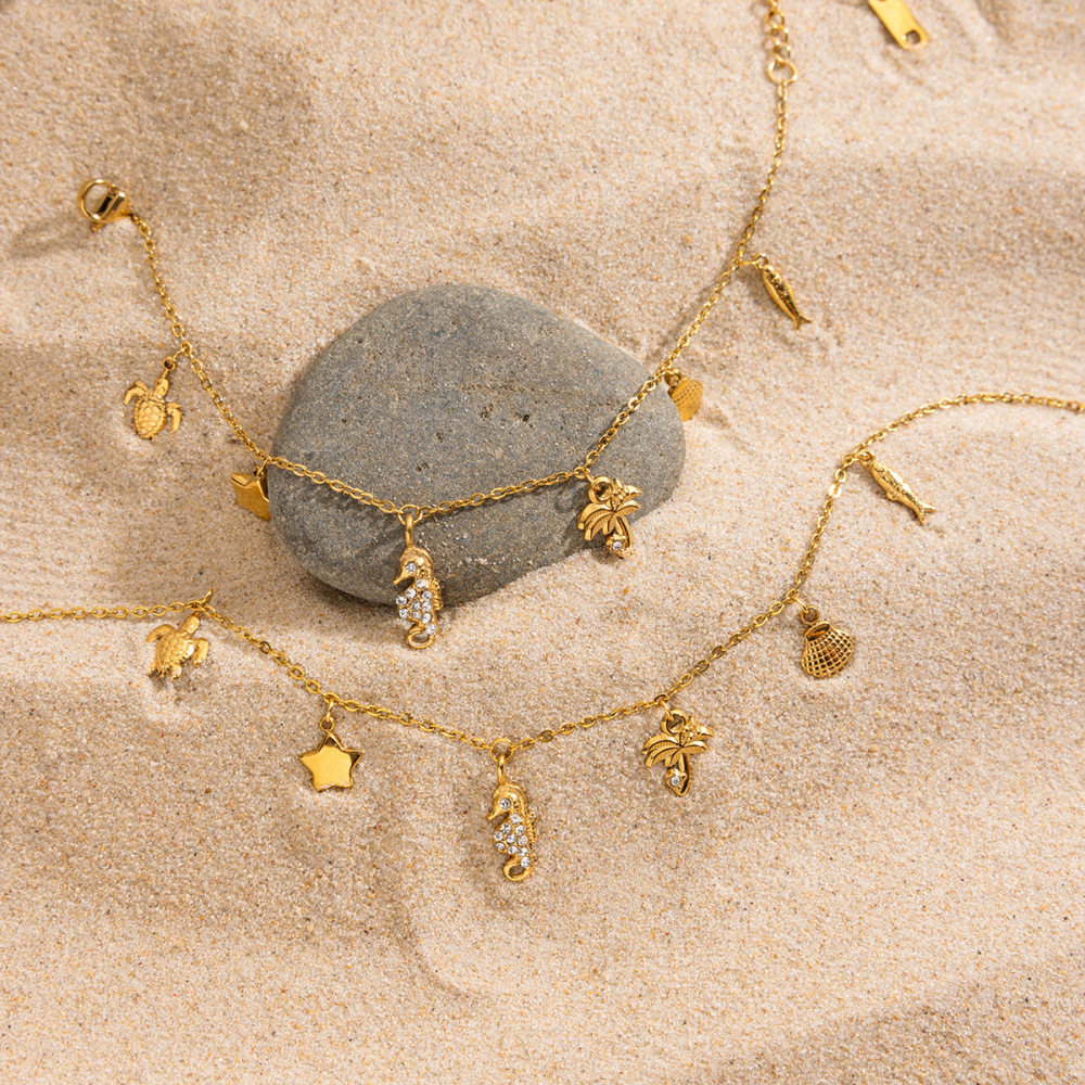 Collier Pendentif Femme En Acier Inoxydable Doré, Motif Coquillage, 1 Pièce Image6