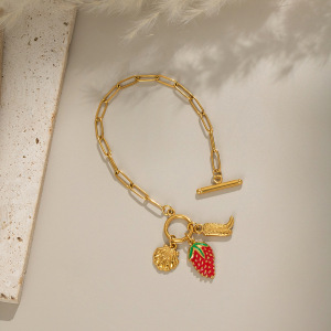 Bracelet À Breloques En Acier Inoxydable Doré, Couleur Fraise (1 Pièce) h5 Image3