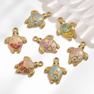 Pendentif Femme En Acier Inoxydable Doré, Motif Tortue De Vacances (1 Pièce) h5 Image5