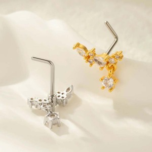 1 Pièce De Piercing De Nez Géométrique En Cuivre Doré Et Zircon Pour Femme h5 Image3