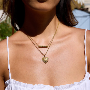 Collier Pendentif Élégant En Forme De Cœur, En Acier Inoxydable Étanche, Couleur Or, Pour Femme (1 Pièce) h5 Image5