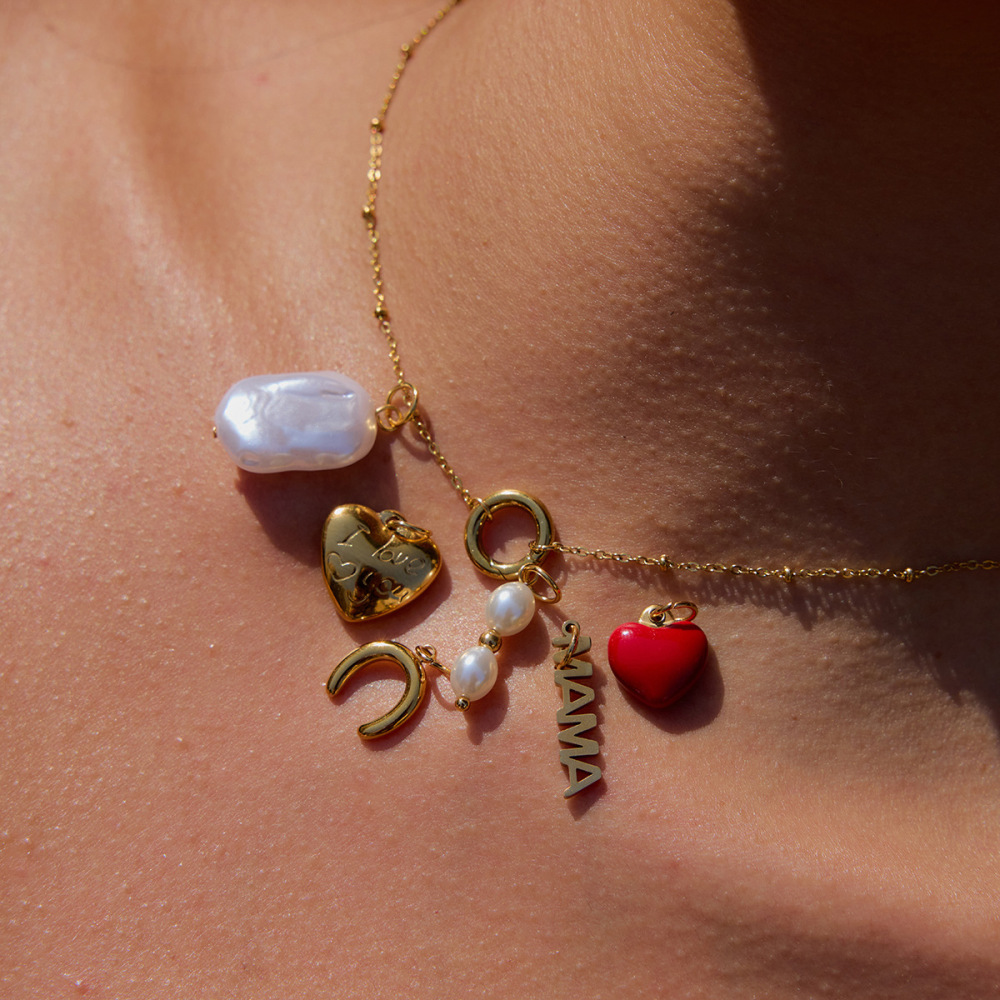 Collier Pendentif Femme En Forme De Cœur, Style Diy, En Acier Inoxydable, Couleur Or, Étanche. Image3