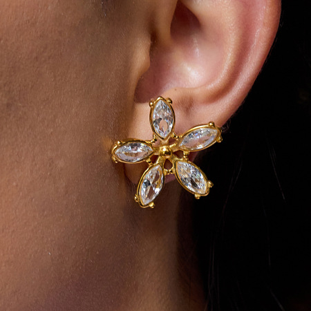 Boucles d'oreilles puces pour femme, collection romantique, motif floral, en acier inoxydable étanche, couleur or (1 paire).