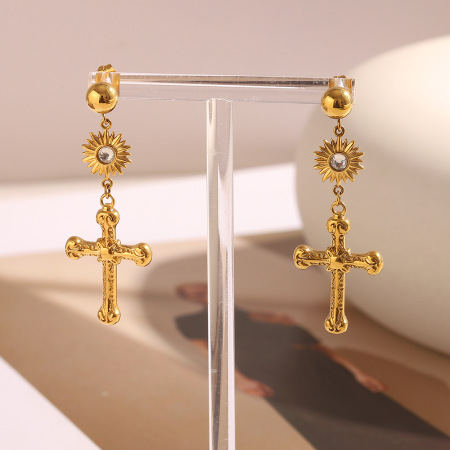 Boucles d'oreilles pendantes pour femme, modèle Simple Series Classic Cross, en acier inoxydable étanche (1 paire) 2