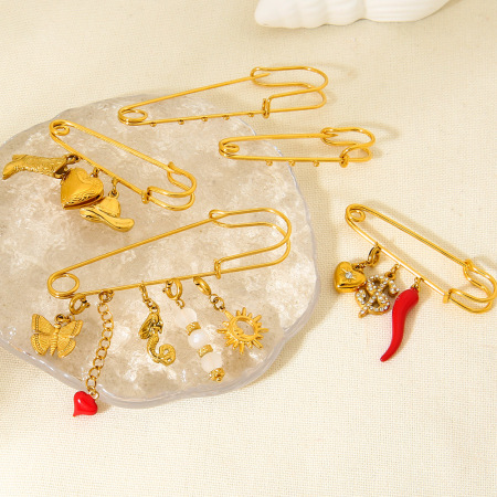1 paire de broches de luxe Daily Flower en acier inoxydable étanche couleur or 2