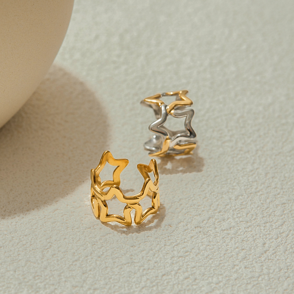 Bague Classique Star En Acier Inoxydable Étanche Couleur Or (1 Pièce) Image6