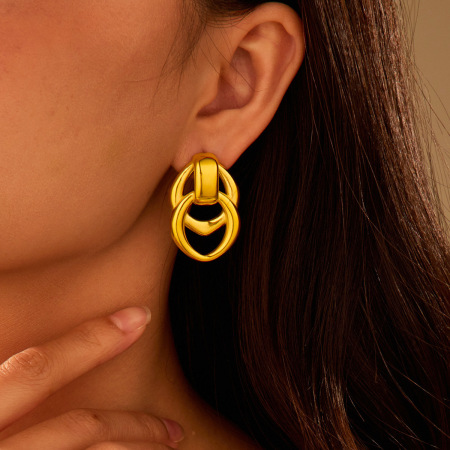 Boucles d'oreilles puces pour femmes, style géométrique quotidien, en acier inoxydable étanche, couleur or, collection Simple Series