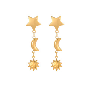 Boucles D'Oreilles Pendantes Pour Femmes, Motif Soleil Et Lune, En Acier Inoxydable Étanche, Couleur Or h5 Image5