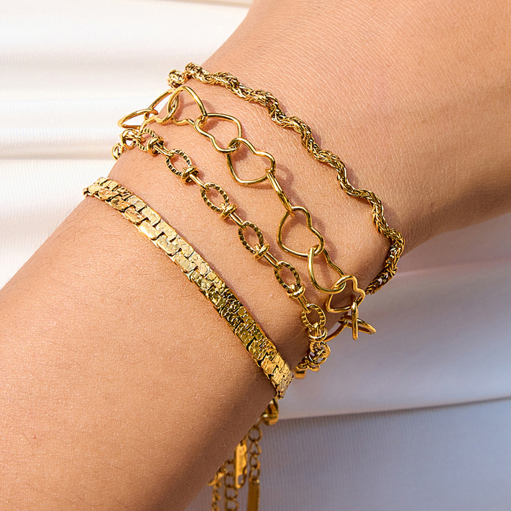 Bracelet Chaîne Classique Torsadé Pour Femme, En Acier Inoxydable Étanche, Couleur Or (1 Pièce). Image4