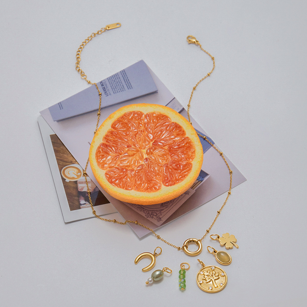 Collier Pendentif Trèfle Personnalisable En Acier Inoxydable, Étanche, Couleur Or, Pour Femme (1 Pièce) Image7