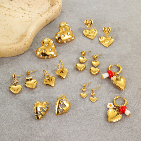 Boucles d'oreilles pendantes pour femme, style cœur, en acier inoxydable, étanches, couleur or, de la collection Simple Series Sweet Heart
