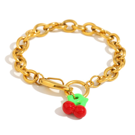 1 paire de bracelets à breloques pour femme, collection romantique « Sweet Plant », en acier inoxydable étanche. 2