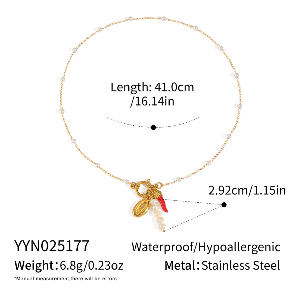 Collier Pendentif Chili Charm En Acier Inoxydable Étanche Couleur Or (1 Pièce)
