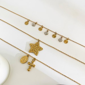 Collier Pendentif Croix En Acier Inoxydable Étanche Couleur Or (1 Pièce) h5 Image4