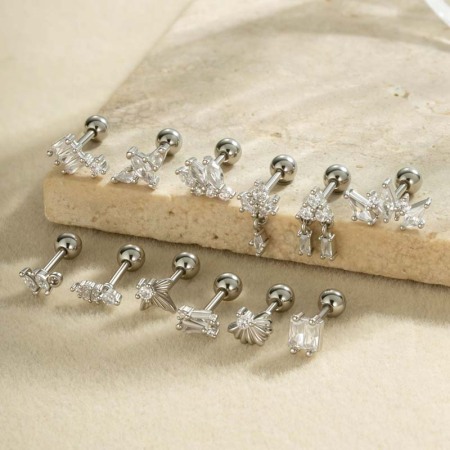 Boucles d'oreilles piercing exquises en cuivre doré et zircon pour femmes, 1 pièce 2