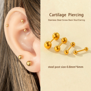 1 Paire De Boucles D'Oreilles Piercing Femme En Acier Inoxydable, Étanches, Couleur Or, Style Sphéroïde Simple h5 Image5