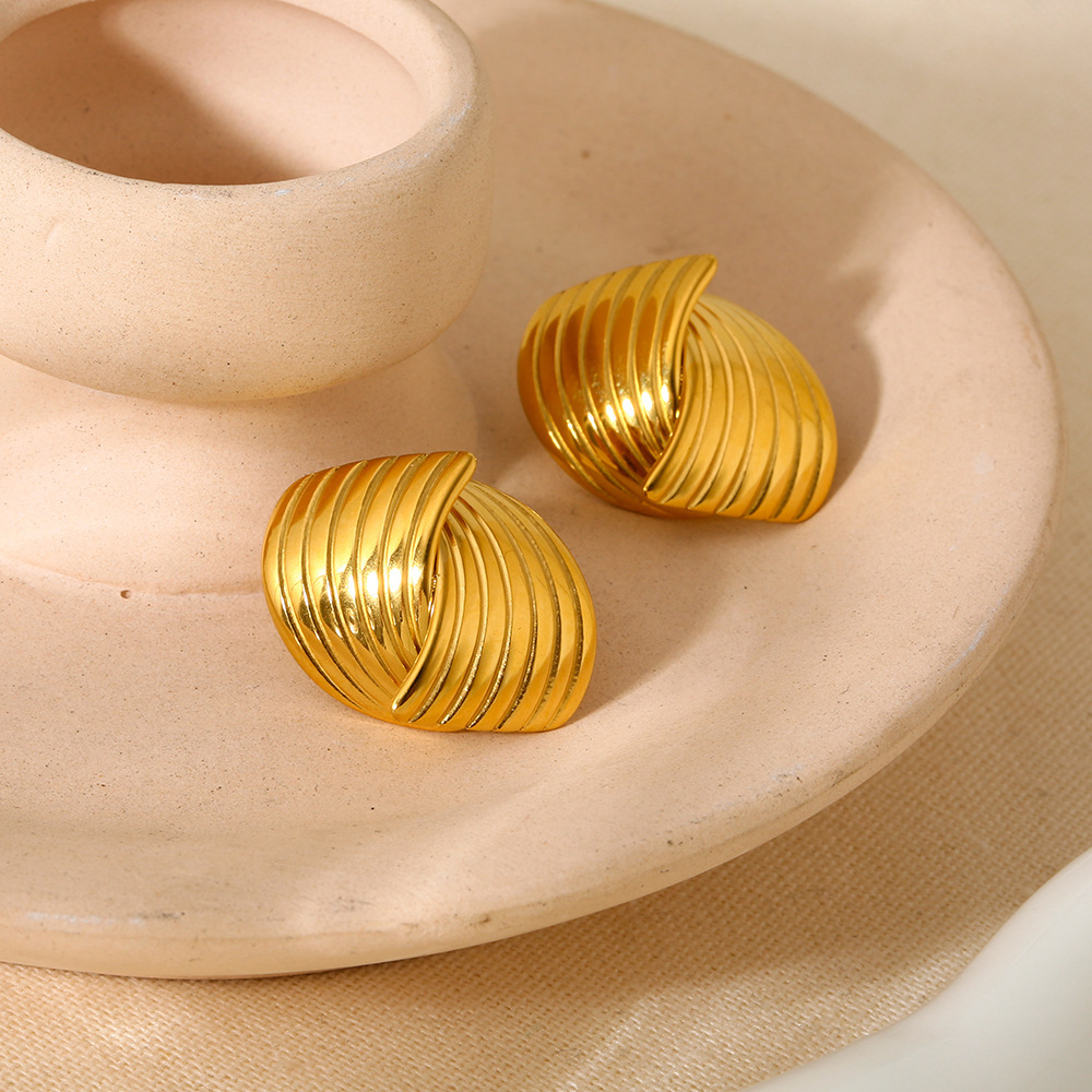 Boucles D'Oreilles Puces Rétro Géométriques En Acier Inoxydable Étanche Couleur Or Pour Femmes h5Image2