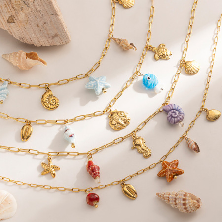 Collier pendentif Oceanic en acier inoxydable étanche couleur or (1 pièce) 2