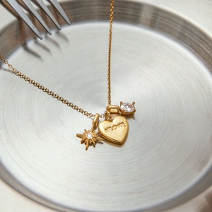 Collier Pendentif Femme En Forme De Cœur, En Acier Inoxydable Étanche, Couleur Or (1 Pièce) h5 Image6