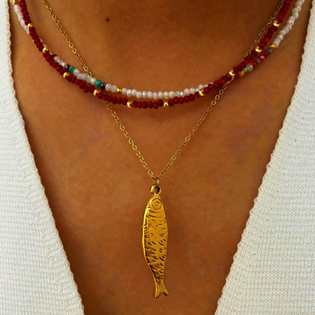 Collier pendentif poisson étanche en acier inoxydable couleur or (1 pièce)